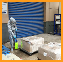 依斯倍對進(jìn)口貨物進(jìn)行消殺工作